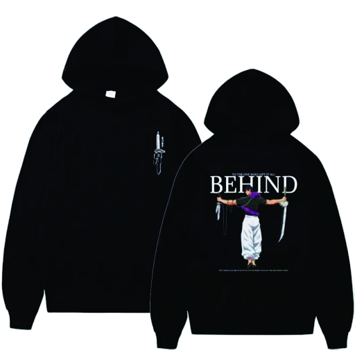 BEHIND Graphic Printed Hoodie | Black Oversized Hoodie | Custom Printed Hoodies | Shiga Enterprises