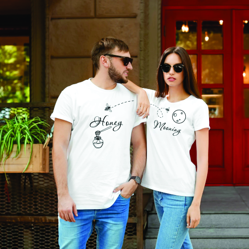 Service Provider of Honey & Morning Couple Printed T Shirt | Custom Couple T Shirts |  Shiga Enterprises in New Delhi, Delhi, India