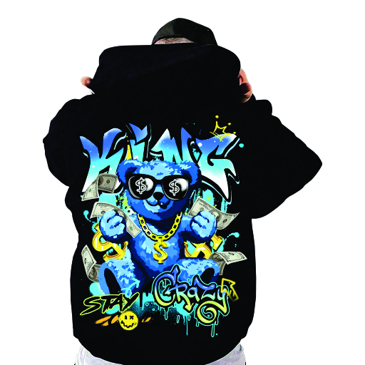 Neon King Bear Oversized Hoodie | Baggy Graphic Hoodie | Shiga Enterprises | Black
